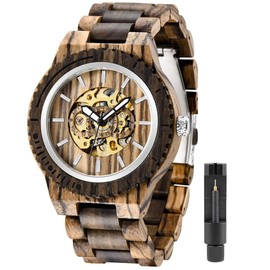 Tiong Mens Wooden Mechanical Watches Automatic No Battery Needed Luxury Lightweight Wood Watches for Men