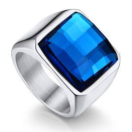 Bandmax Men's Signet Ring Stainless Steel Band Ring with Stone Black/Blue Zirconia Ring 15 mm Wide Accessories Men's Jewellery Sizes 54 mm to 72 mm Available, Stainless steel, zircon
