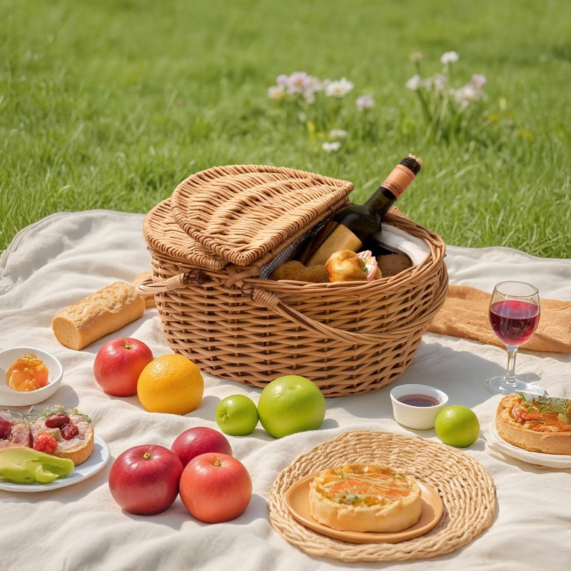 GRANNY SAYS Picnic Basket, Wicker Basket with Insulated Cooler, Woven