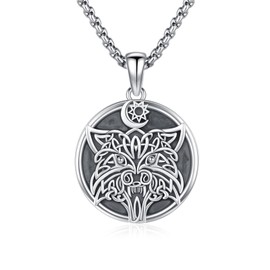 Men's Necklace Lion Head 925 Sterling Silver Lion Head / Wolf Head / Cross Circle Pendant Viking Punk Amulet Animal Chain Jewellery Christmas Gift for Women Boys, Sterling Silver, Zircon