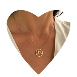 NataschaWoge® Wave Minimalist Jewellery Stainless Steel Gold Rose Gold Silver Chain Necklace + Pendant Gift for Her Hollow Sun Gold Chain, Stainless Steel