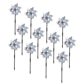 BATTIFE Molinillos reflectantes para patio y jardín, rueda de alfiler de pájaros ciegos brillantes preinstalados, asusta a pájaros y animales, paquete de 12 (plateado)