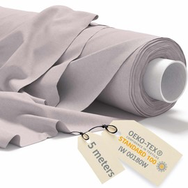 DreamRoots Cotton Fabric, Sold by the Metre, 5 m x 160 cm, 145 g/m², Fabrics for Sewing, Sold by the Metre, Upholstery Fabric, Canvas, Canvas Fabric, Curtain Fabric, Molton, Light Grey