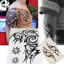 Kotbs 2 Sheets Temporary Tattoos for Men, Large Size 8.27'' x 11.67'' Lasting Tribal Tattoo Temporary Stickers for Adults Make up Body Arm Shoulder