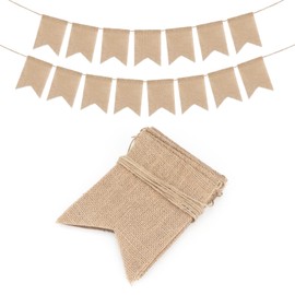 G2PLUS 15PCS Burlap Bunting Banner - Rustic Blank Linen Bunting - Natural Hessian Garlands for Garden Wedding Party Decoration