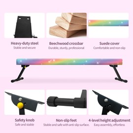 EL&IT·Wings 6ft Gymnastic Balance Beam,Adjustable High and Low Level Floor Beam - Highly Stable - Gym Practice Training Equipment for Kids Children Girls Home (Colorful)