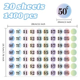 Starboling Garage Sale Stickers - 1400 Pcs, 1 Inch Small Yard Flea Market Pre-Printed Gradient Color Price Stickers