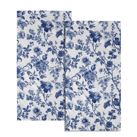 Imiss Blue Flowers Hand Towels 14.4 x 28.3 Inch Set of 2 Blue White Decorative Vintage Floral Bathroom Towels Soft Absorbent Microfiber Tea Towel Dish Towel for Sport,Yoga,Gym,Spa