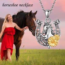 CUPENDA Horseshoe Necklace 925 Sterling Silver Horse Horseshoe Pendant Necklace Lucky Horseshoe Jewelry Gifts for Women