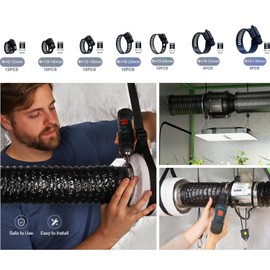 60Pcs Hose clamp stainless steel Adjustable 6-38mm range worm gear hose clamps Assortment Kit for Plumbing, Automotive, Mechanical Applications (Black)