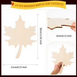 12 Pcs Wood Maple Leaf Cutouts Unfinished Wood Maple Leaves Cutout Blank Fall Leaf Wood Slices Wood Thanksgiving Signs Ornaments for DIY Door Hanger Craft Autumn Party Home Decoration,11.81x 8.27 Inch