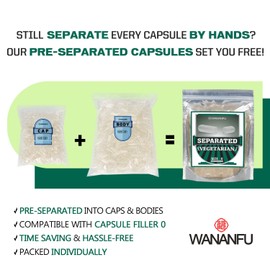 WANANFU Separated Empty Capsules Size 0 Vegetarian (1000 Count), Compatible with Capsule Filling Machine 0