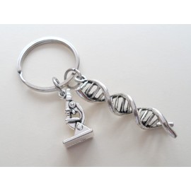 JewelryEveryday DNA Molecule Double Helix Keychain with Microscope Charm, Science Keychain, Graduate Student Keychain