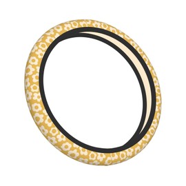 Vintage Groovy Flowers Steering Wheel Cover Universal 15 Inch Cute Car Accessories Protector for Women Men