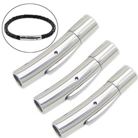 Xinlie Stainless Steel Lever Clasp Magnetic Clasp Fits Stainless Steel Lever Press Clasp Jewellery Leather Band Bracelet Clasp for Diameter 2 mm Round Leather Band End Clasps 3 Pieces (Silver)