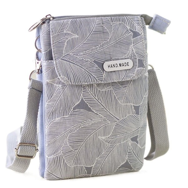 Canvas Mini Crossbody Handbags Leaves Pattern Cell Phone Purse With