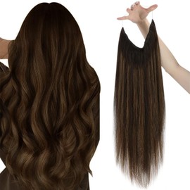 Sunny 95g Wire Hair Extensions Real Human Hair Brown Balayage Crown Hair Extensions with Clip ins Balayage Dark Brown Mix Medium Brown Invisible Wire Hair Extensions 16inch