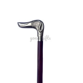 yonnogifts Handmade Wooden German Dog Head Shaped Brass Handle Walking Cane Adjustable for Unisex Canes Only with Collar Pipe Gifted Items Designer Antique Style Vintage Stick, Brown, Antique.