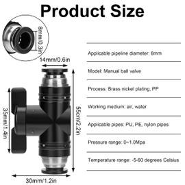 Pneumatic Connector Straight 8 mm Pneumatic Ball Valve with Shut-off Valve for Quick Connection of Air Lines Pack of 4