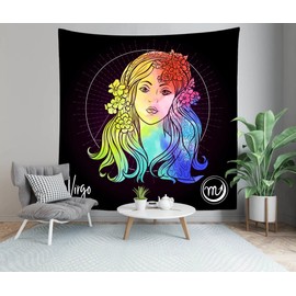 CORFOTO Fabric 70Wx70H Virgo Tapestry Wall Hanging Colorful Constellation Pattern Signs Tapestries Wall Art for Bedroom Living Room College Dorm Home Decor