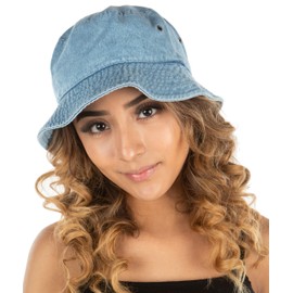 Funky Junque Bucket Hat Vintage Outdoor Festival Safari Boonie Packable Sun Cap, Washed Denim, Small-Medium