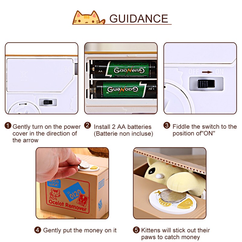 Cat Money Box Coin Bank, Automatic Stealing Coins Cents Bank