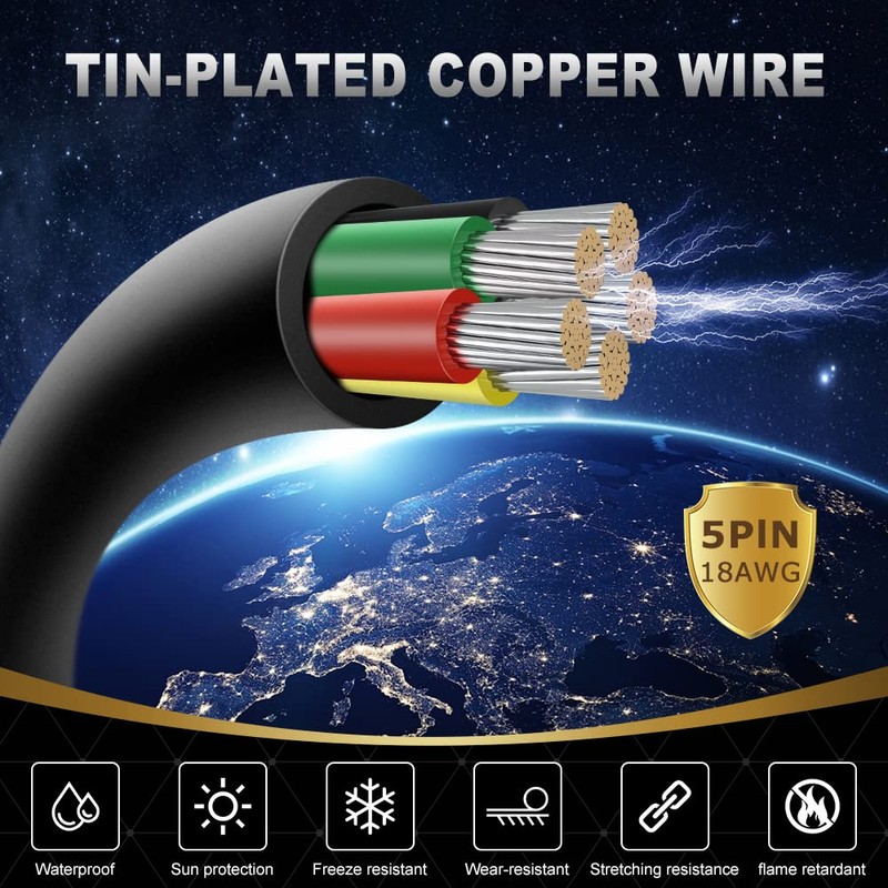 DEKIEVALE 18 Gauge 5 Conductor Electrical Wire, 32.8FT 18AWG Black