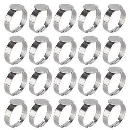 Adjustable Rings Blanks, Stainless Steel Flat Bases, 20pcs, Jewelry Craft Decoration Men Women