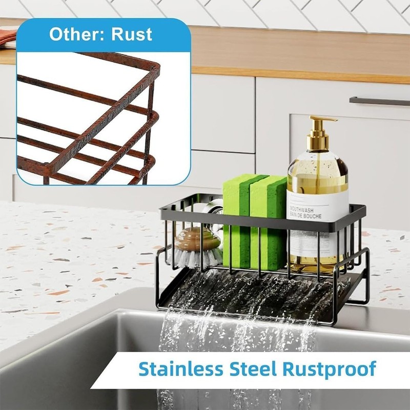 WangCai Stainless Steel Kitchen Sink Caddy, Self-Draining Sponge Holder with