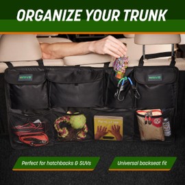 DRIVE - Back Seat Trunk Organizer, Space Saving Hanging Car Organizer, Collapsible Car Storage Bag with 8 Large Pockets for SUV, Black