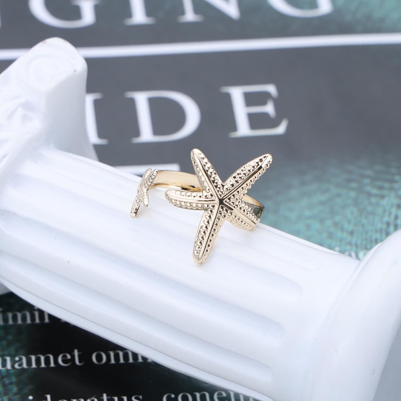 Inateannal Boho Starfish Rings Gold Starfish Open Rings Vintage Adjustable