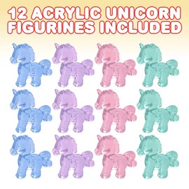 ArtCreativity Decoraciones de unicornio acrílico para tartas y cupcakes, juego de 12, mini figuras de unicornio de 1,75 pulgadas, decoraciones para fiestas de unicornio y baby shower, regalos divertidos de fiesta de cumpleaños, rellenos de bolsas de rega