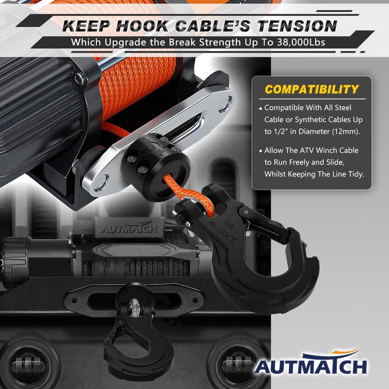 AUTMATCH Winch Hook 3/8" - Clevis Slip Hook with Safety