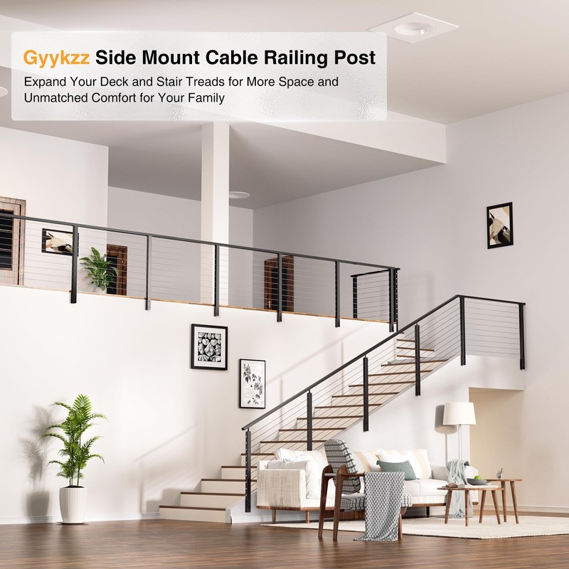 Gyykzz 36" Side Mount Cable Railing Post, Level Drilled Space-Saving