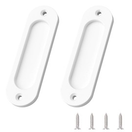 MOROBOR 2 Pcs White Flush Aluminum Alloy Oval Sliding Door Handles Cabinet Door Finger Handles with Fixing Screws for Sliding Door (100mm)