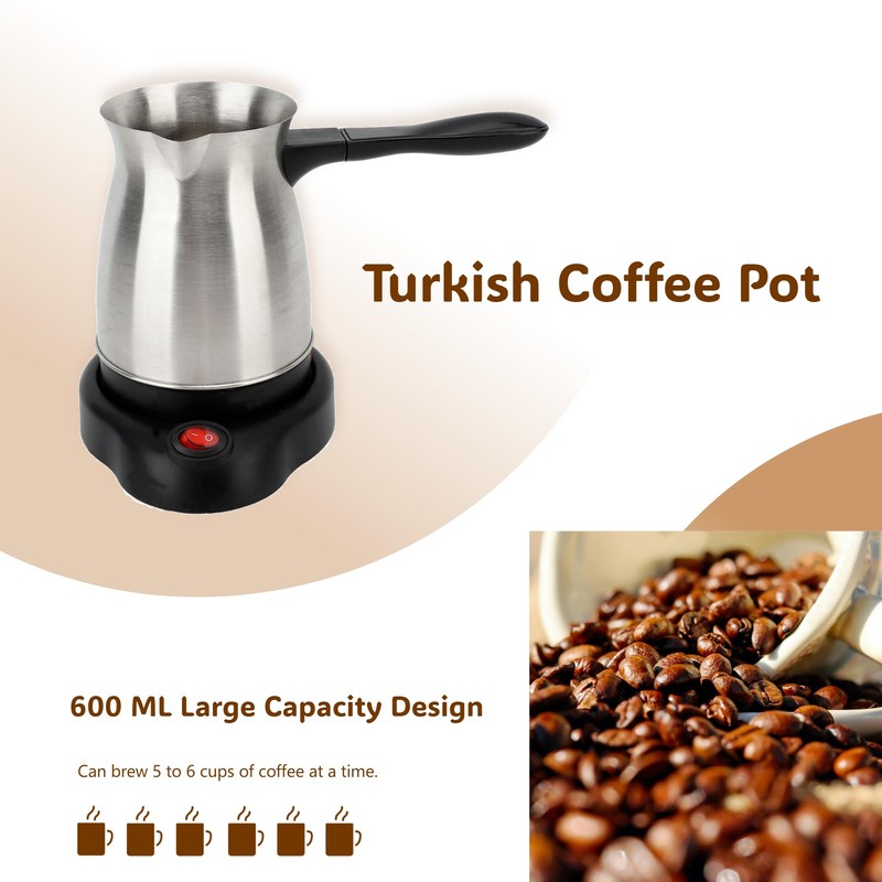 Gugxiom 600ml Electric Turkish Coffee Pot, Stainless Steel Turkish Coffee