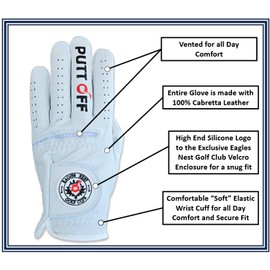 PUTT Off Funny Golf Gloves - Fun Shocker Gag Gift Golf Essentials, 100% Cabretta Leather Golf Gloves for Men Golfers, Left or Right Hand, Small to XXL Sizes