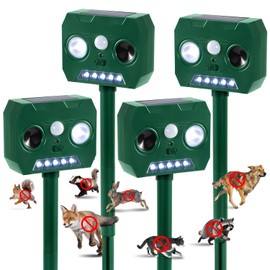 Solar Ultrasonic Animal Repellent Outdoor, 4 Pack Cat Squirrel Raccoon Bird Dog Deer Repellent Devices with PIR Motion Sensor ＆ LED Flash, Waterproof Animal Deterrent for Garden Yard Farm