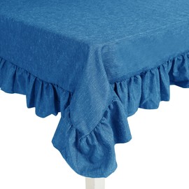 Castle Selection 60"x90" Decorator Tablecloth Dining and Banquet Rustic Style Linen Ruffled Edge (Blue)