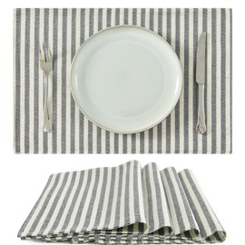 TOPICK Place Mats for Table Linen Blend Table mats Set of 4 Striped Placemats Durable Textured Table Placemats Soft Washable Placemats for Kitchen Dining Table Double Layer Tablemats 13x19 Inch Black