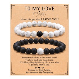 Stocking Stuffers Holiday Outfits for Women 2024 Matching Bracelets for Couples Natural Stone Beaded Bracelet Black White Beaded Bracelets Pinky Promise Bracelet Valentine's Gift Long Distance Relationship Gift for Couples
