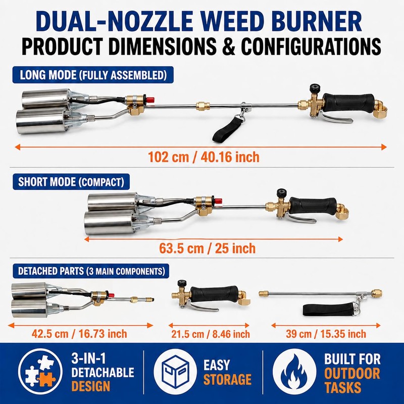 Brightpik Dual-Nozzle Propane Weed Torch, Weed Burner with 11.5 FT