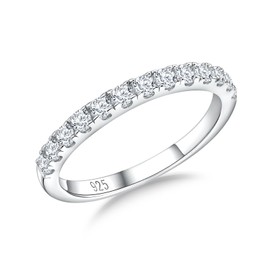 RANDES Cubic Zirconia Half Eternity Bands for Women 925 Sterling Silver April Birthstone Ring Created Diamond Thin Stacking Rings Size 10