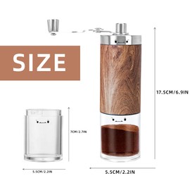 Manual Coffee Grinder Portable and Visible Hand Coffee Bean Mill with Ceramic Adjustable Knob Setting Stainless Steel Coffee Grinder in Kitchen and Hiking Perfect for Camping-Brown