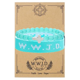 RINTOLER WWJD Bracelets for Women Beaded Cross Bracelets Adjustable WWJD Wristbands Jesus Bracelets 8mm Natural Gemstone Crystal Bracelet Religious Christian Gifts for Women