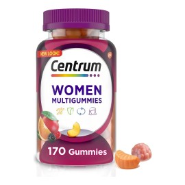 Multivitaminico Centrum Para Mujer Sabor Frutas 170 Gomitas formulado para promover el bienestar de todo el cuerpo con el 100% del valor diario recomendado de vitaminas B12 D y biotina para la mujer