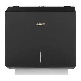 AIKE 250 Sheets Multifold Commercial Stainless Steels Wall Mount Paper Towel Dispenser with Lock Large Capacity Black (Folded Size 10.6" x 3.9" Or Smaller)