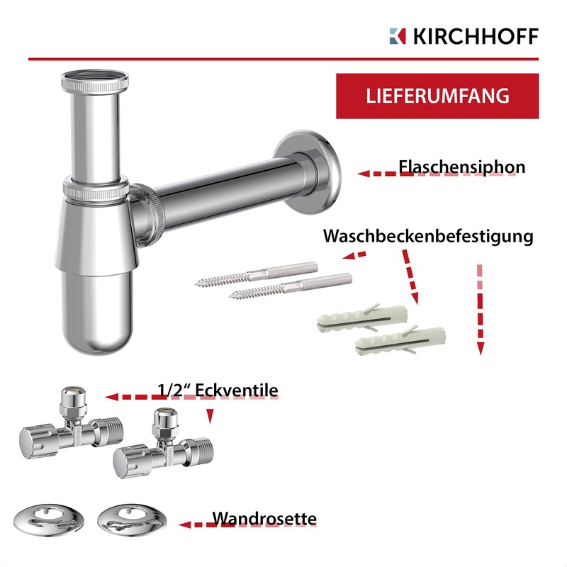Kirchhoff Sink Trap, Including Angle Valve, ½ Inch Drain Fitting