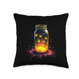 Fireflies In A Jar Nature Lover Glowing Insects Summer Night Throw Pillow