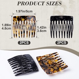 YALOJE 4pcs French Hair Side Combs, Tortoise Shell French Twist Small Curved Hair Clips, Strong Hold Decorative Hair Accessories for Women Wedding, Party - Black, Brown Onyx